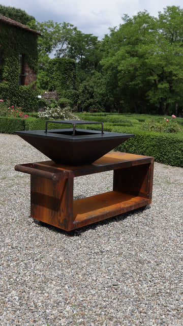 Brasero Table Corten Roulettes 85